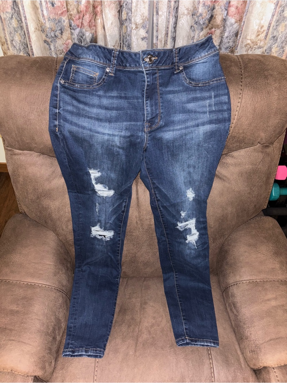 Maurices Dark Blue Distressed High-Rise Skinny Jeans